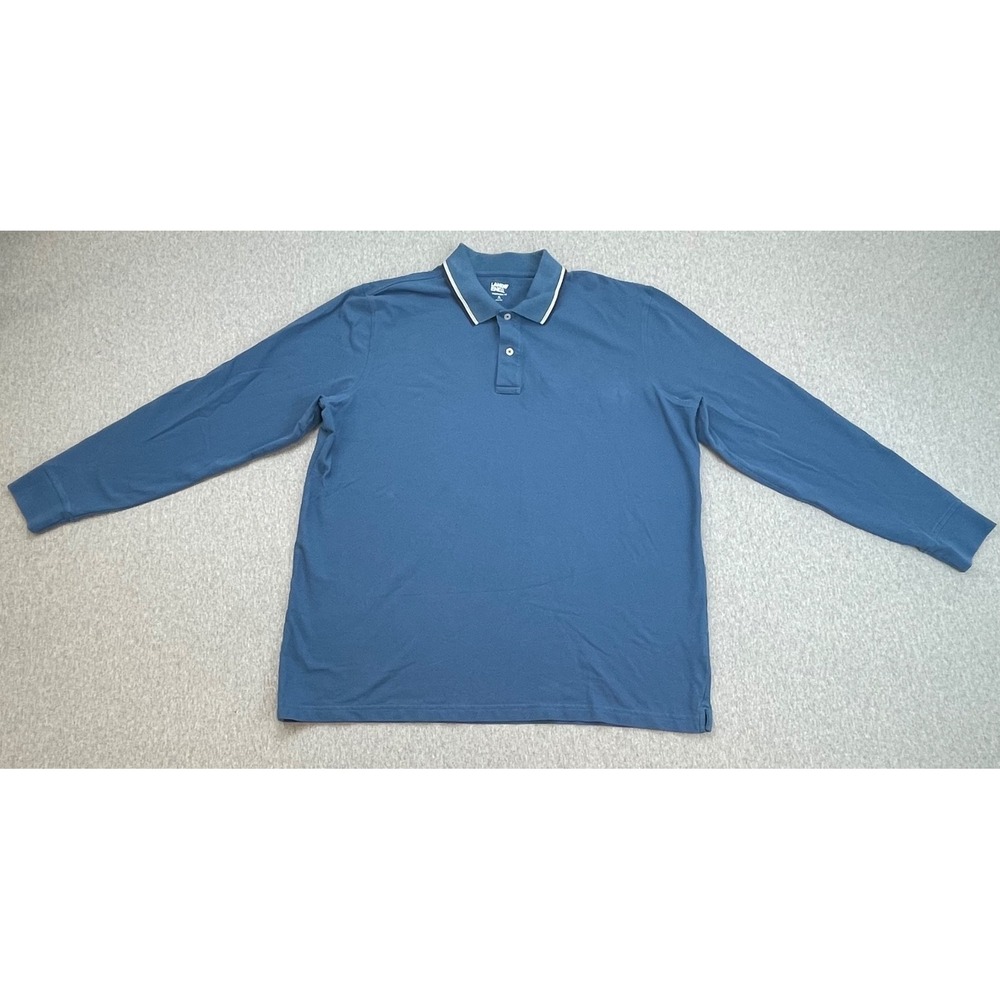 Lands End Polo Mens XL (46-48) Blue Cotton Blend Stretch Traditional Long Sleeve